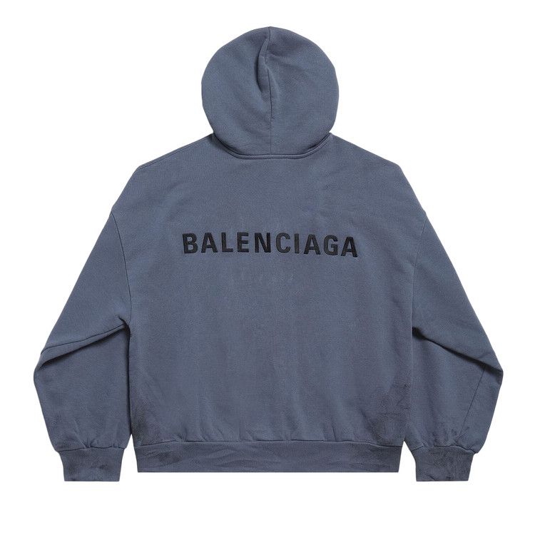 Balenciaga Back Zip Up Hoodie Regular Fit Faded Dark Blue/Black