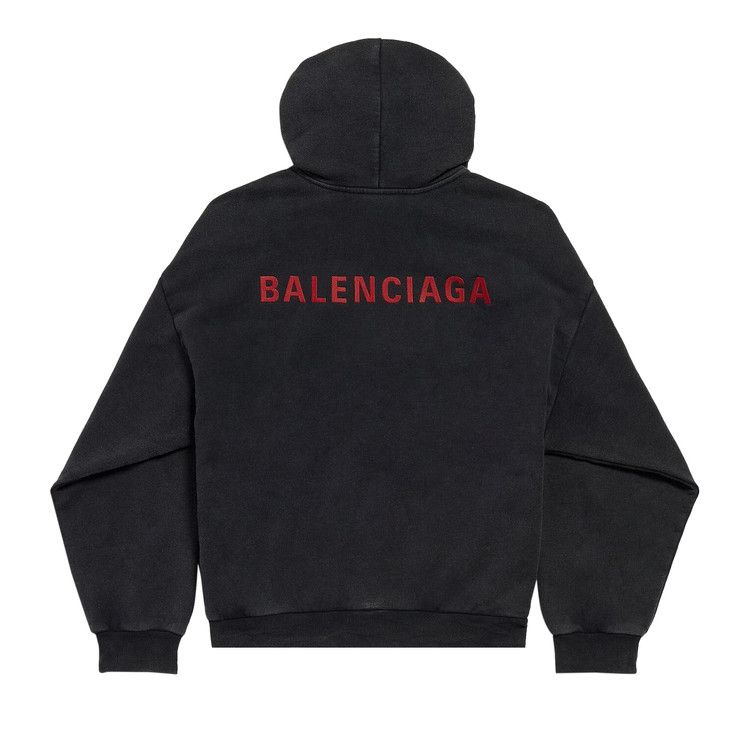 Balenciaga Back Hoodie Medium Fit 'faded Washed Black/Red'
