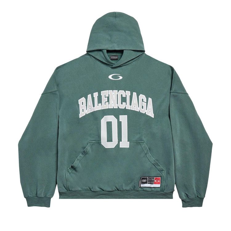 Balenciaga Basketball Hoodie Large Fit Dark Green/Light Gry