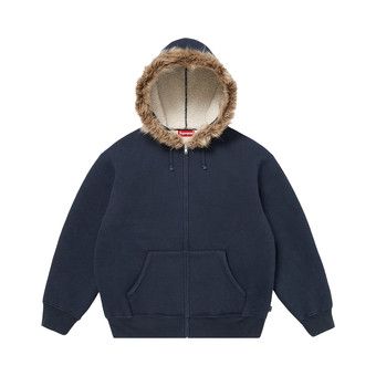 Buy Supreme Faux Fur Zip Up Hooded Sweatshirt 'Navy' - FW25SW23