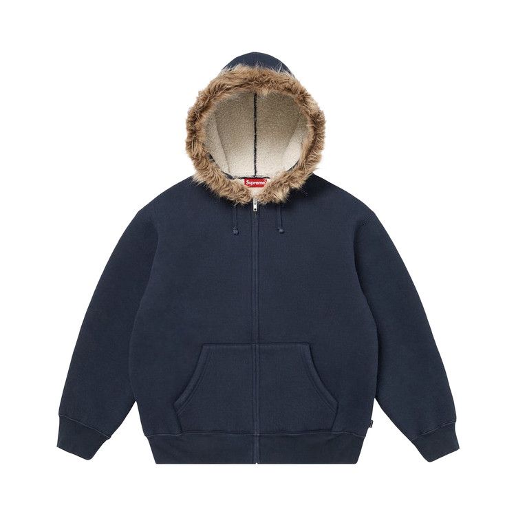 Supreme Faux Fur Zip Up Hoodie Navy Price in India | Culture Circle