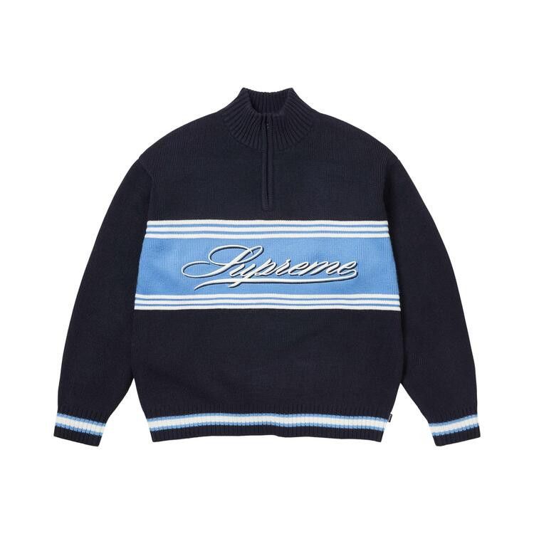 Buy Supreme Script Stripe Half Zip Sweater 'Navy' - FW25SK42 NAVY