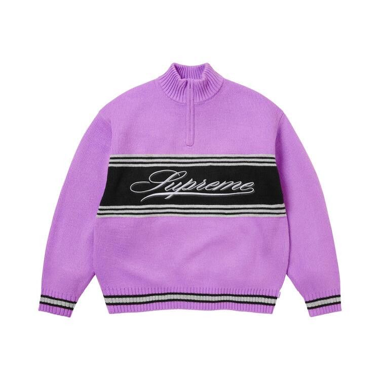 Buy Supreme Script Stripe Half Zip Sweater 'Purple' - FW25SK42