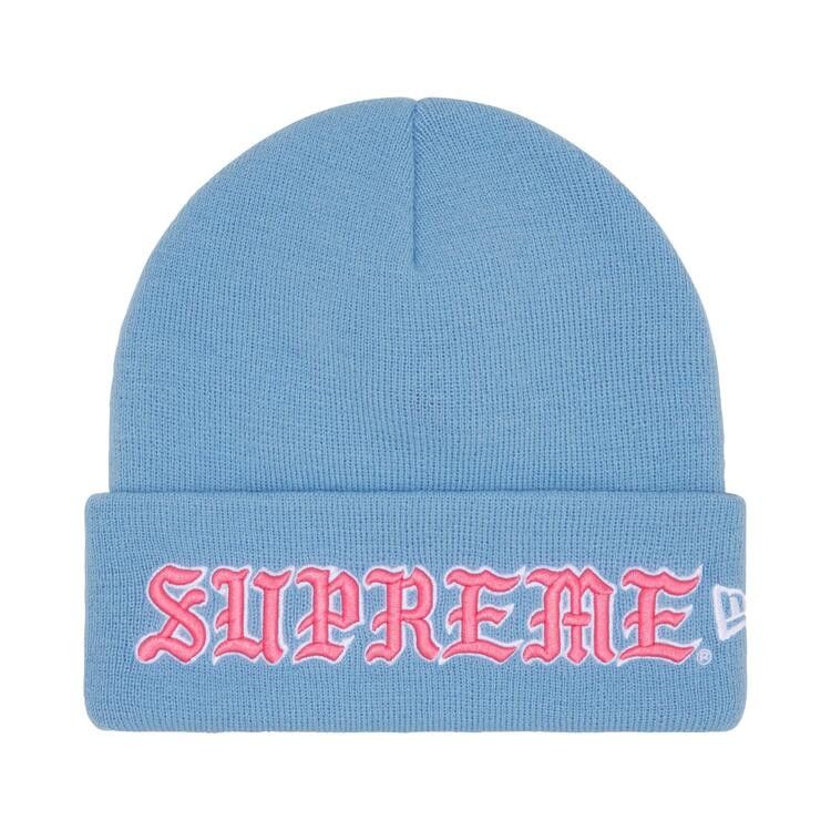 Buy Supreme New Era Old English Beanie 'Light Blue' - FW25BN65