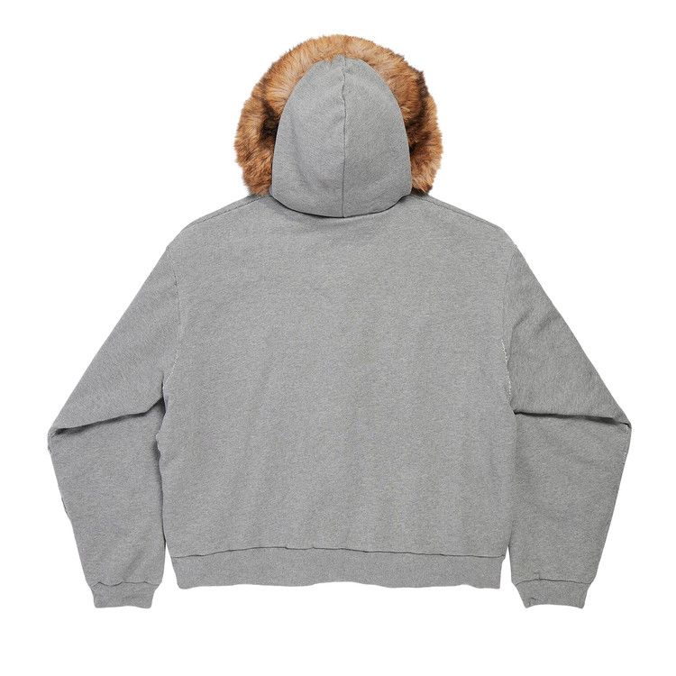 Balenciaga Faux Fur Zip Up Hoodie Dark Heather Grey/Blue