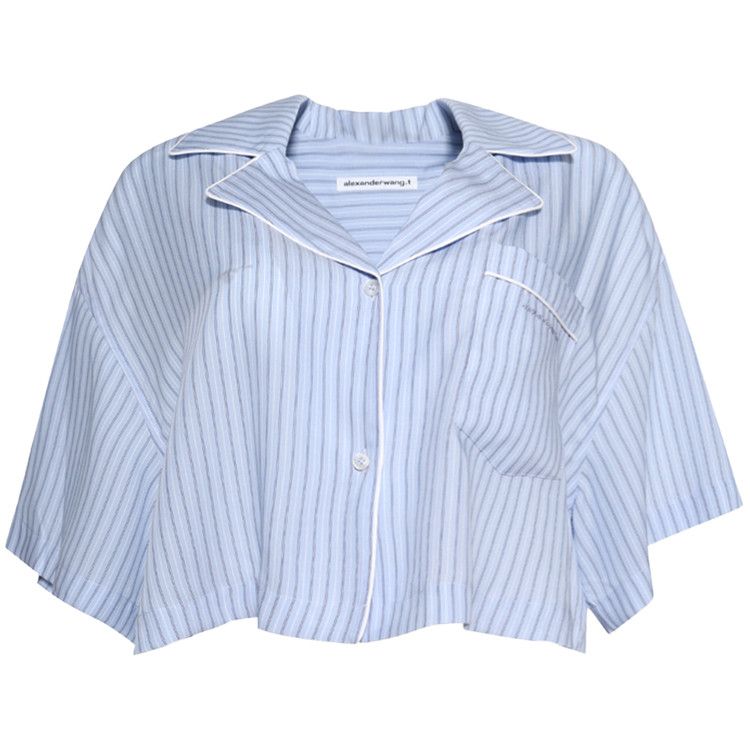 Alexander Wang Cropped Shirt Oxford Blue Multi