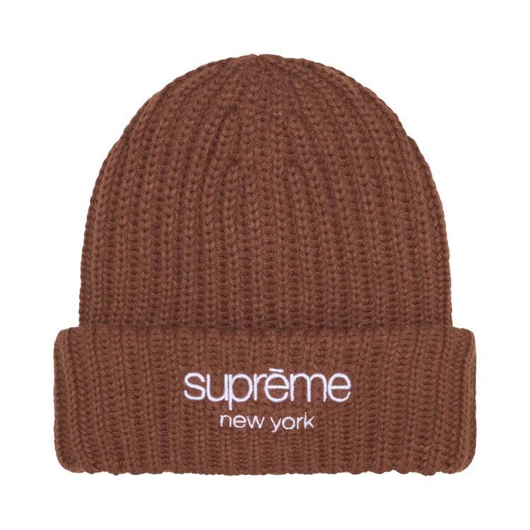 Buy Supreme Chunky Rib Classic Logo Beanie 'Brown' - FW25BN42