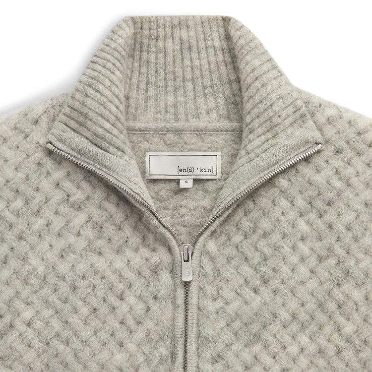 Kith &Kin Basketweave Mohair Wyona Full Zip Medium Heather Grey