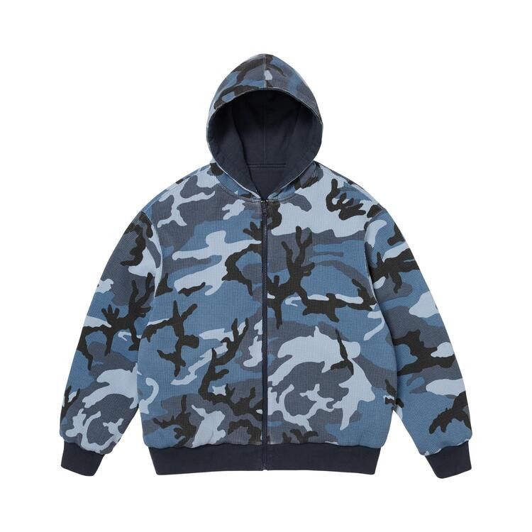 Buy Supreme Reversible Work Zip Up Hooded Sweatshirt 'Navy