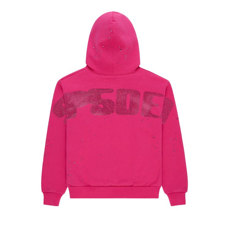 Sp5der Rhinestone Silk Hoodie Pink