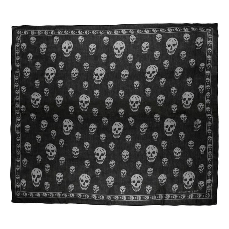 Alexander Mcqueen Skull Print Silk Scarf 'black Ivory'