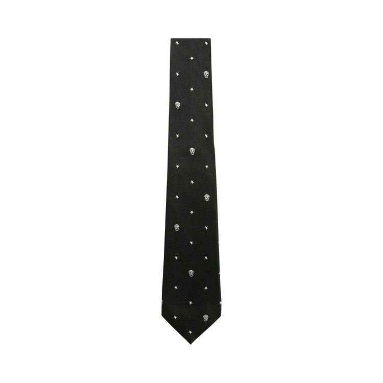 Alexander Mcqueen Stars And Skulls Silk Tie Black Ivory