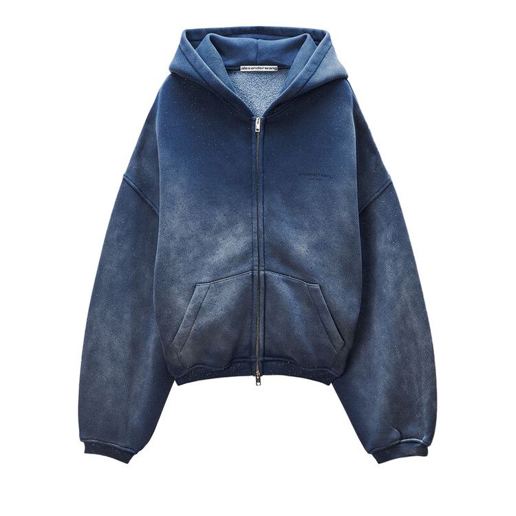 Buy Alexander Wang Allover Hotfix Zip Up Hoodie 'Washed Navy