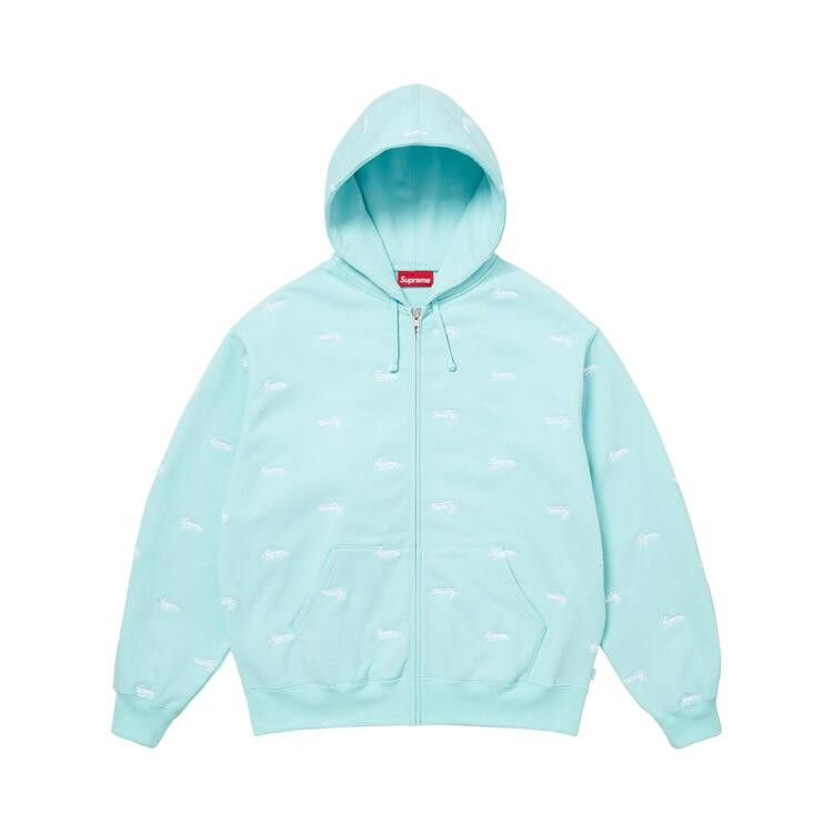 Buy Supreme Repeat Script Zip Up Hooded Sweatshirt 'Aqua