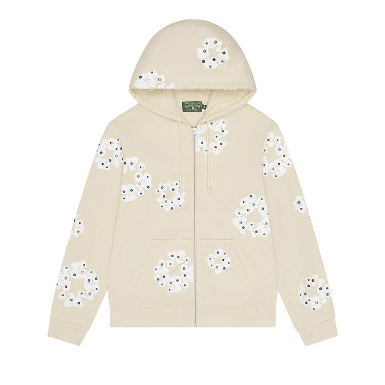 Buy Denim Tears Rhinestone Cotton Wreath Zip Hoodie 'Oatmeal