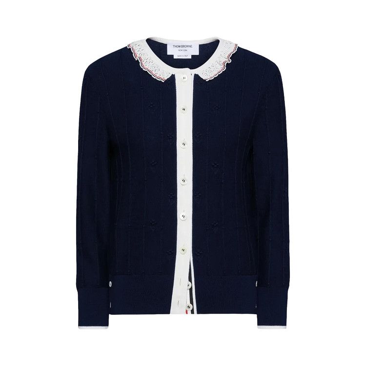 Thom Browne Merino Wool Crewneck Cardigan Navy