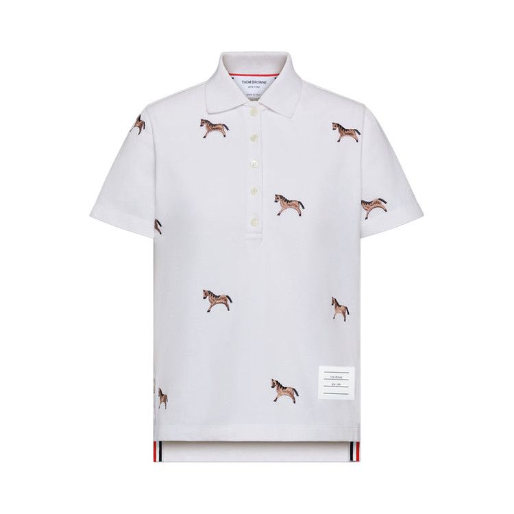 Thom Browne Horse Embroidery Shorts-Sleeve Polo White