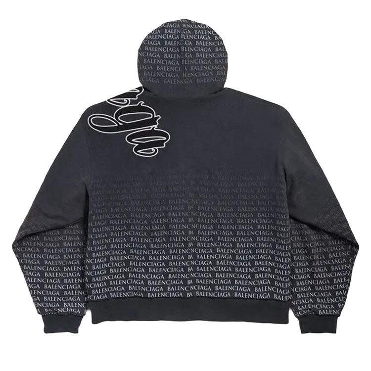 Balenciaga Oversized Zip-Up Hoodie Washed Black/White