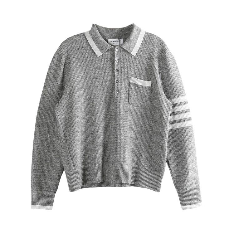 Thom Browne 4 Bar Stripe Relaxed Fit Long-Sleeve Polo T-Shirt 'Light Grey' — foto 2