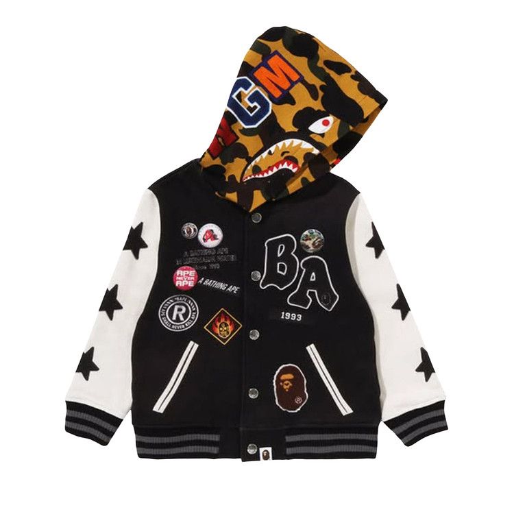 BAPE 1st Camo Shark Hoodie Print Sweat Varsity Jacket 'Black'