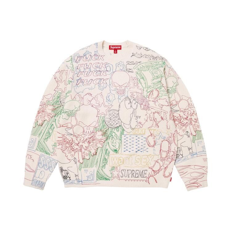 Buy Supreme Collage Embroidered Sweater 'White' - SS26SK28 WHITE