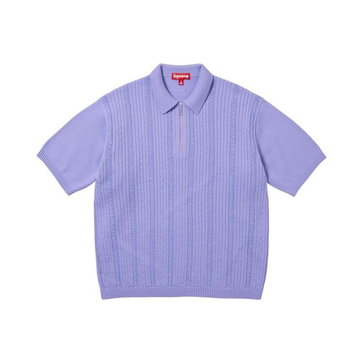Buy Supreme Beaded Zip Short-Sleeve Polo Sweater 'Lavender