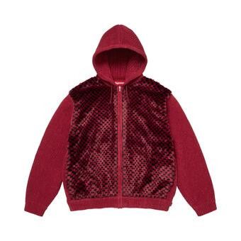 Buy Supreme Checkerboard Faux Fur Zip Up Hooded Sweater 'Red