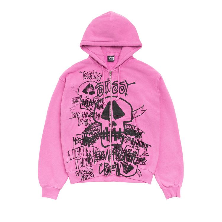 Buy Stussy Skulls Zip Hoodie Pigment Dyed 'Pink' - 1975177 PINK | GOAT