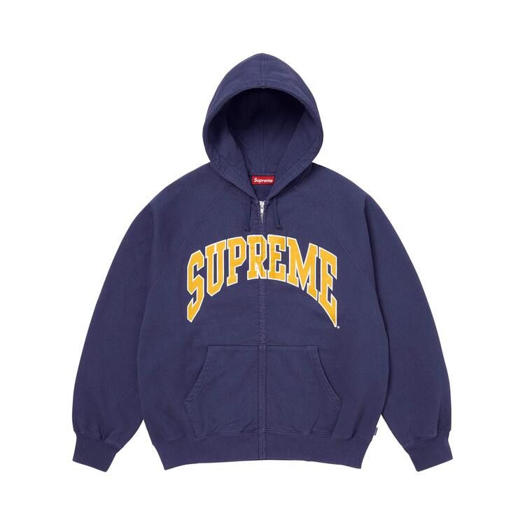 Buy Supreme Cracked Raglan Zip Up Hooded Sweatshirt 'Washed Navy