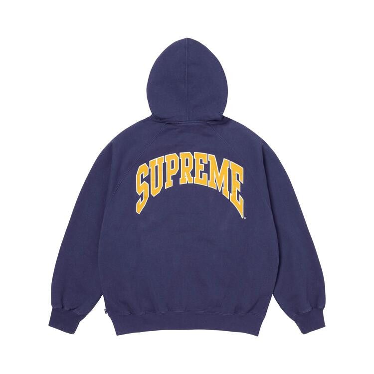 Buy Supreme Cracked Raglan Zip Up Hooded Sweatshirt 'Washed Navy