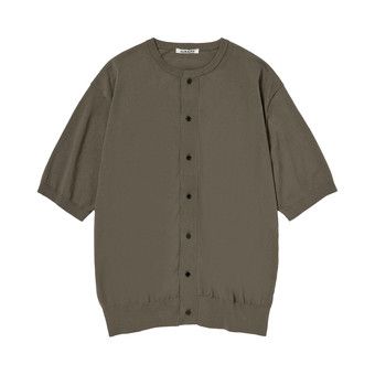 Buy Auralee Giza High Gauge Knit Half Sleeve Cardigan 'Olive Grey