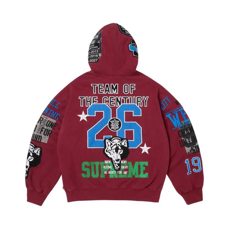 Buy Supreme Warriors Appliqué Zip Up Hooded Sweatshirt 'Cardinal