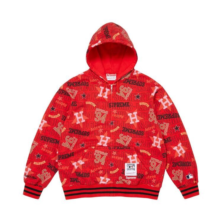 Buy Supreme x Mitchell & Ness Teams Zip Up Hooded Sweatshirt 'Red