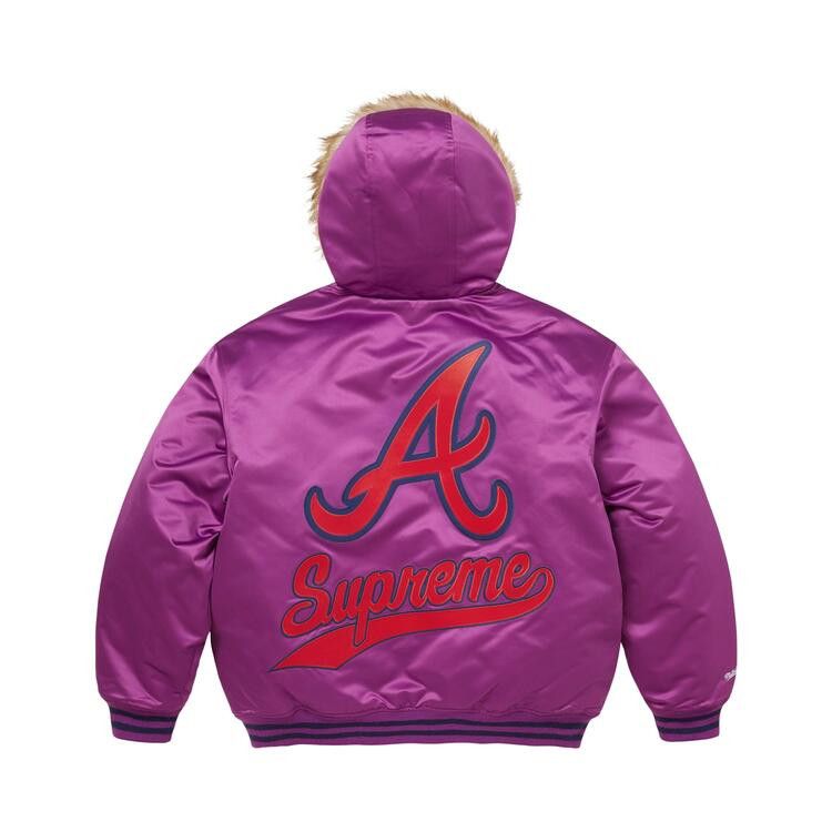Supreme Satin Varsity Jacket 紫 Medium Buy Supreme x Mitchell & Ness Teams Hooded Satin Varsity Jacket