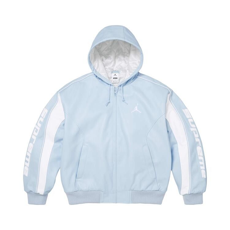 Buy Supreme x Jordan Hooded Leather Jacket 'Light Blue' - SS26J10