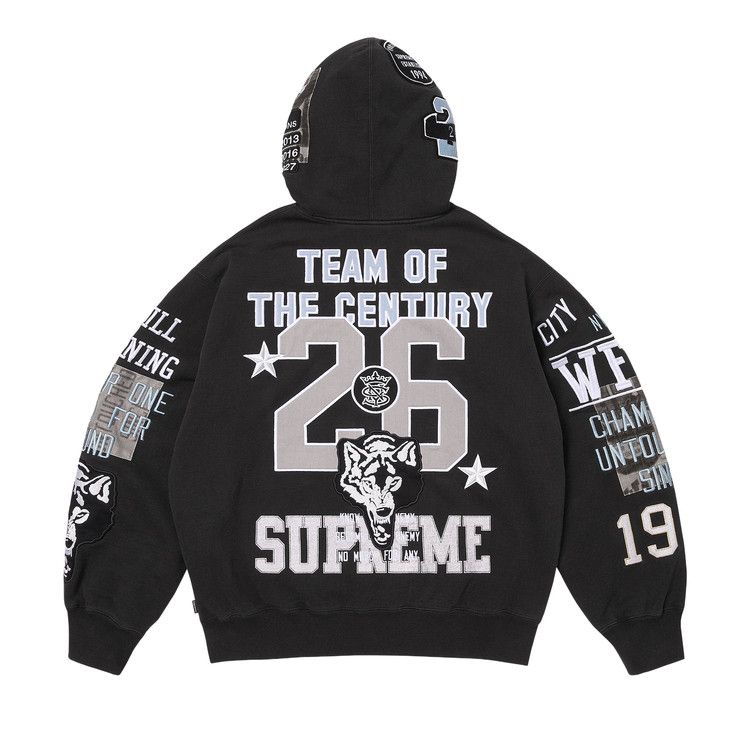Buy Supreme Warriors Appliqué Zip Up Hooded Sweatshirt 'Black
