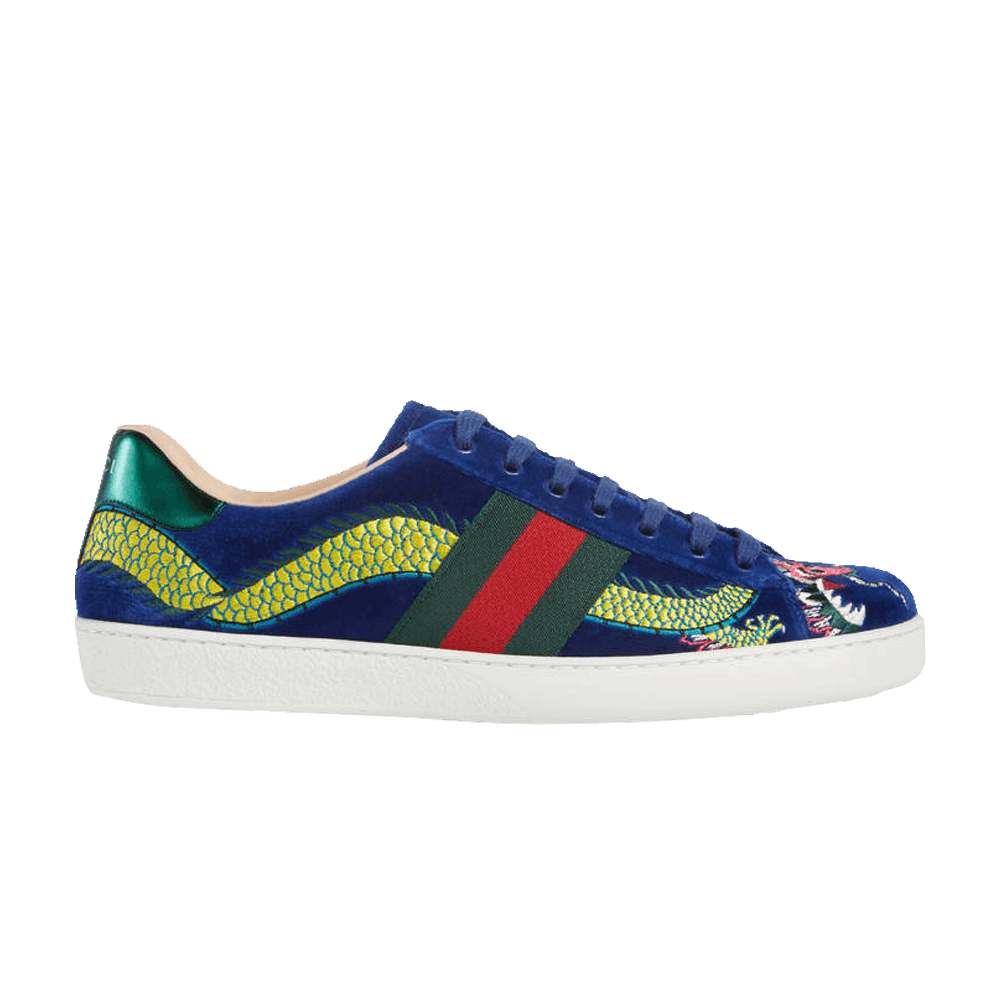 Gucci Ace Embroidered 'Blue Velvet Dragon'