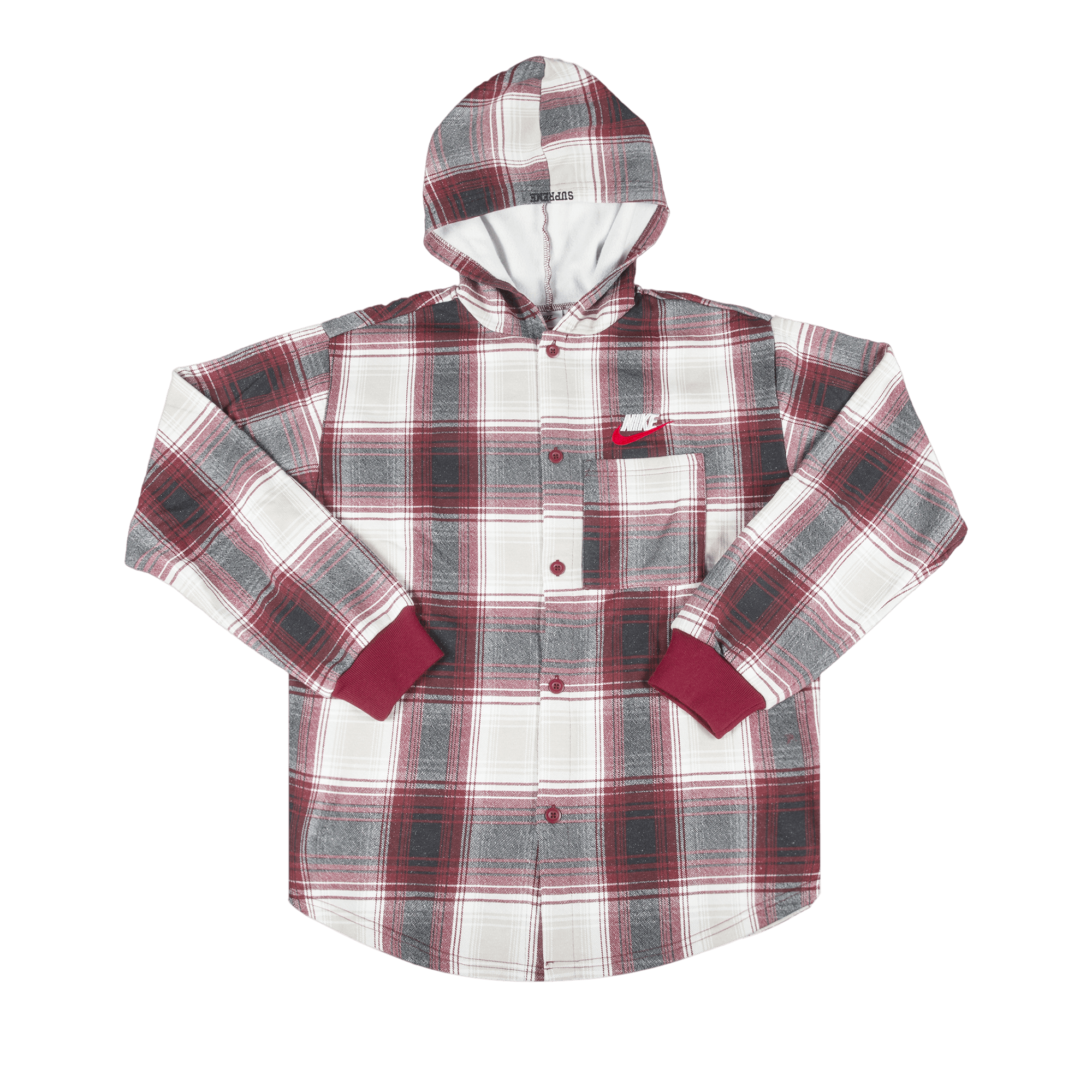 SUPREME SUPREME X NIKE PLAID HOODED SWEATSHIRT 'BURGUNDY'