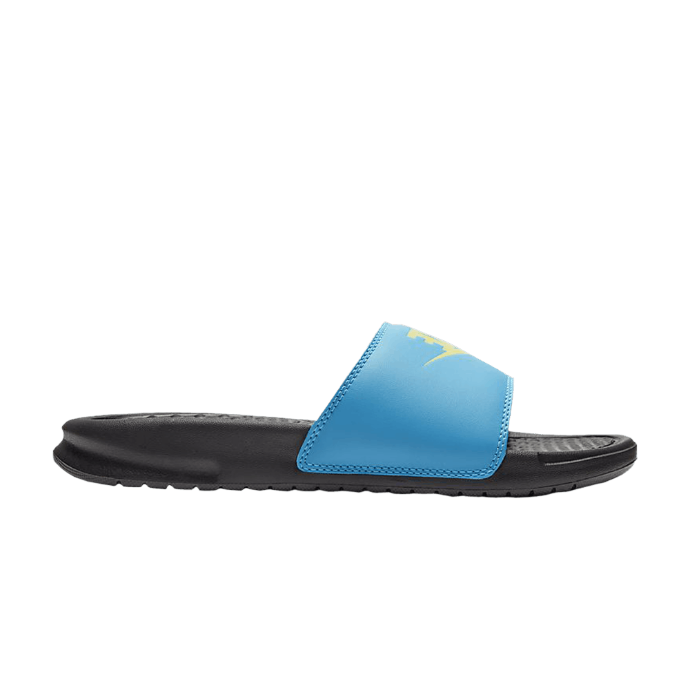 Pre-owned Nike Wmns Jdi Benassi Slides 'blue Fury Limelight' In Black