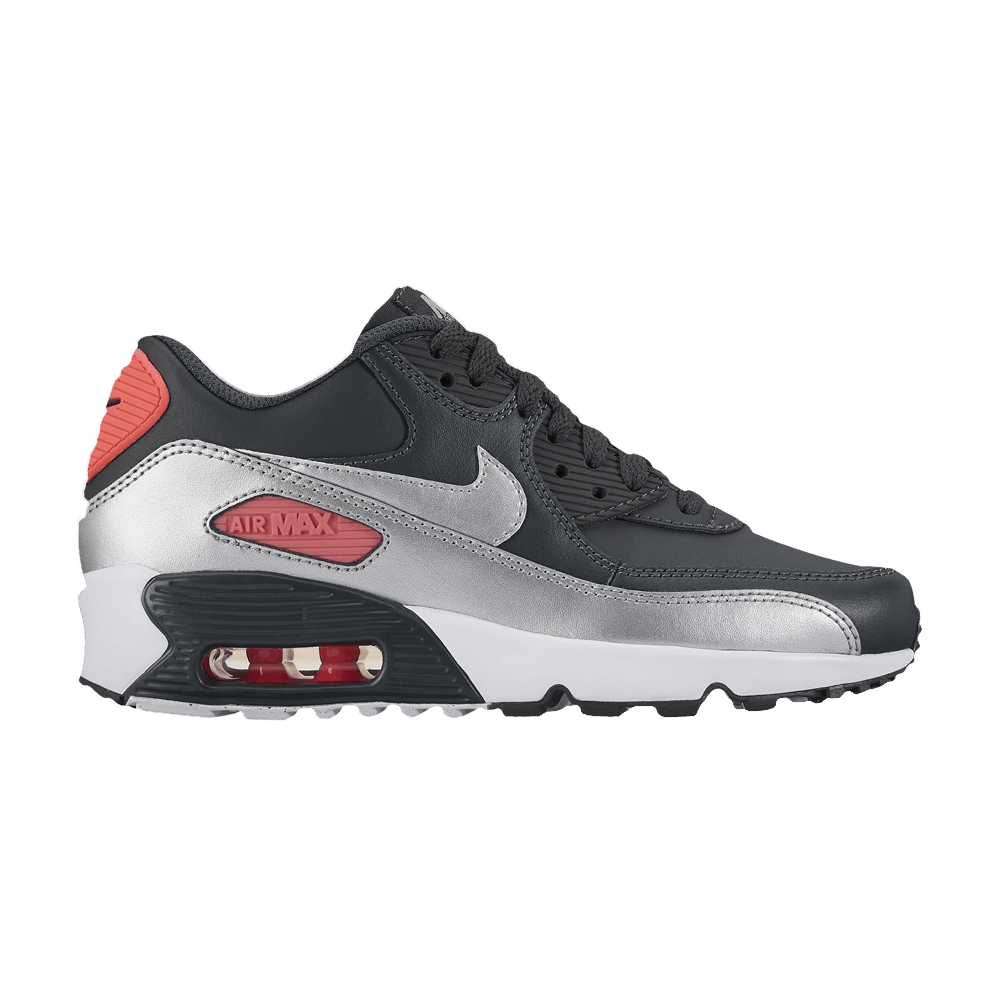 Pre-owned Nike Air Max 90 Leather Gs 'anthracite Metallic Silver' In Black