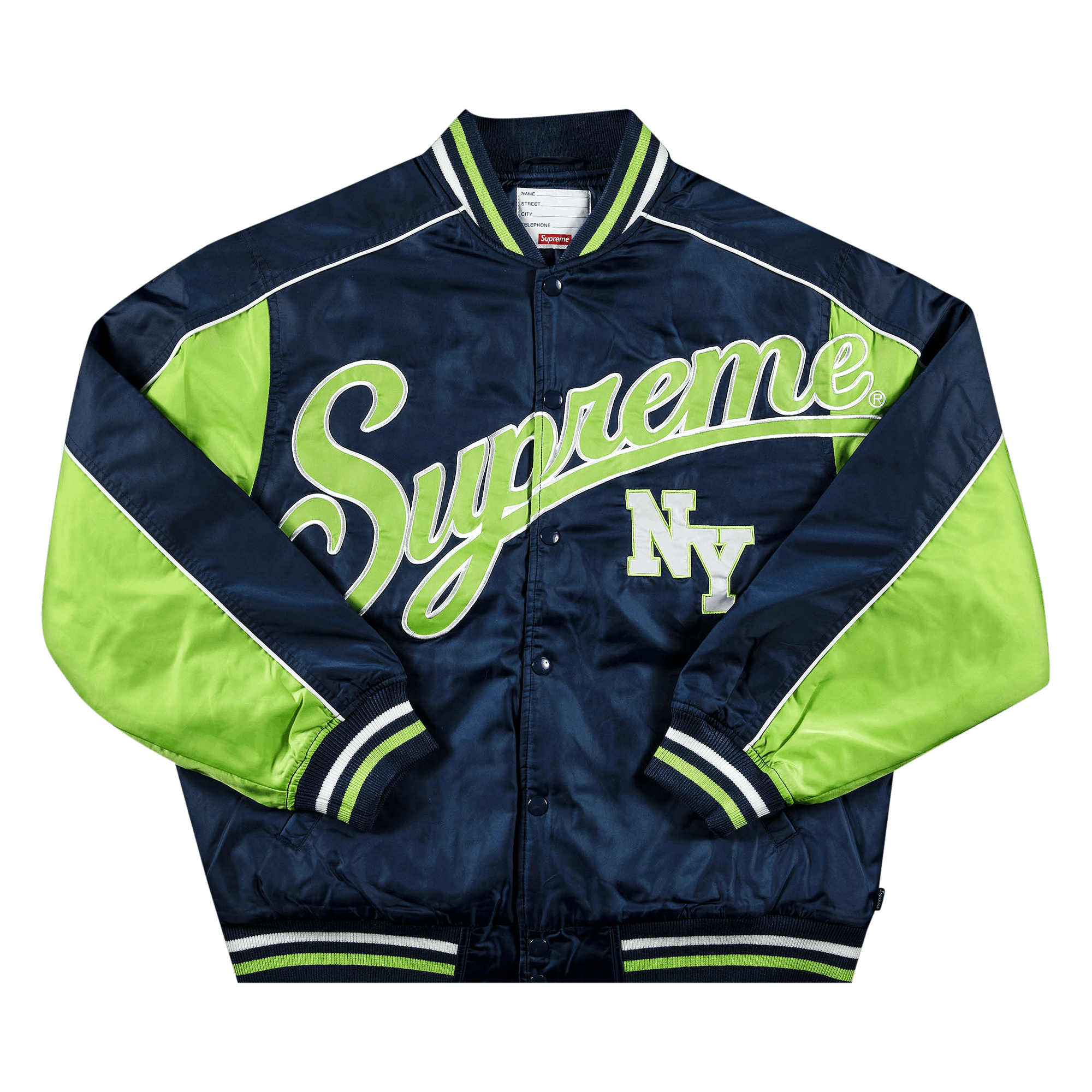 SUPREME SUPREME CONTRAST SCRIPT VARSITY JACKET 'NAVY'