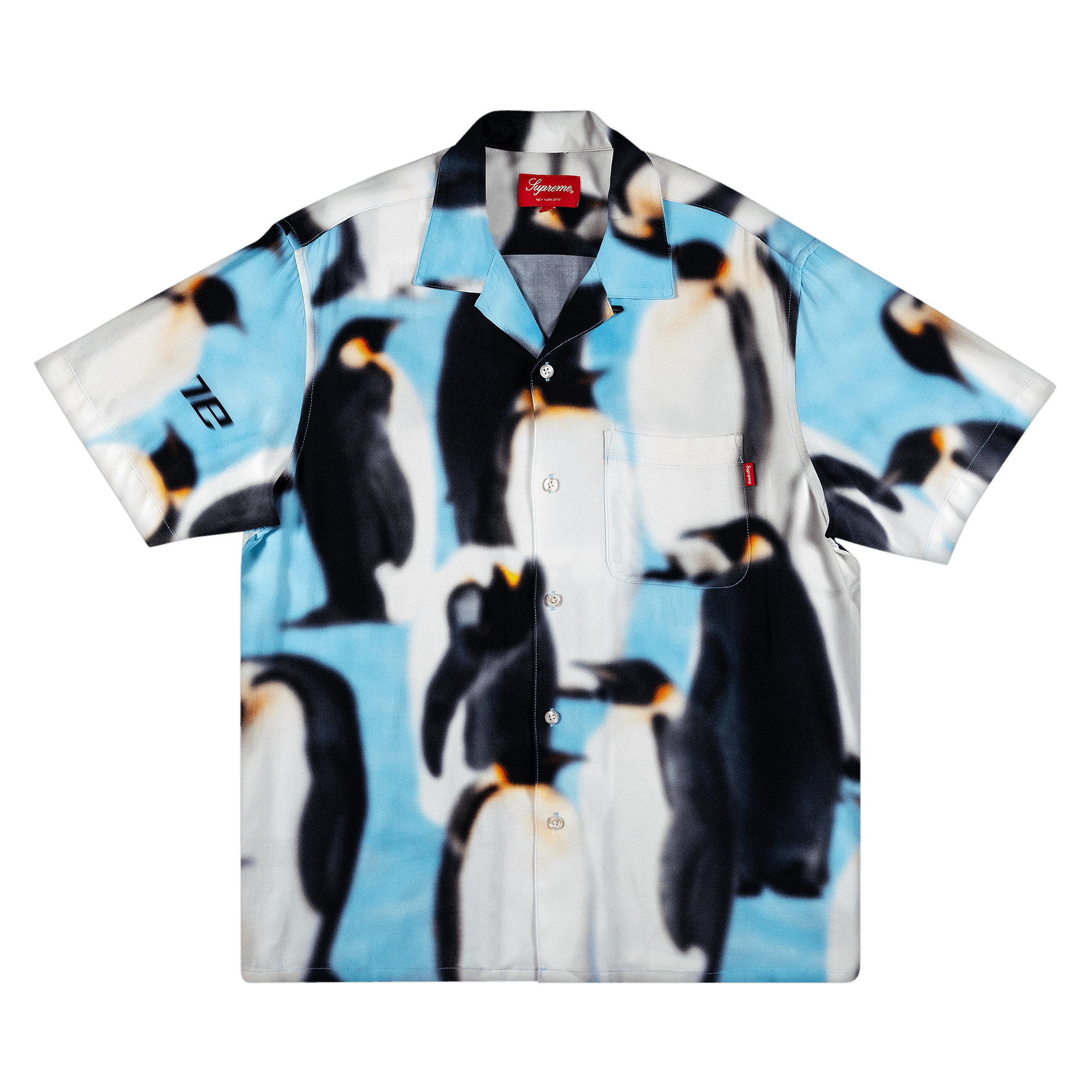 SUPREME PENGUINS RAYON SHORT-SLEEVE SHIRT 'BLUE'