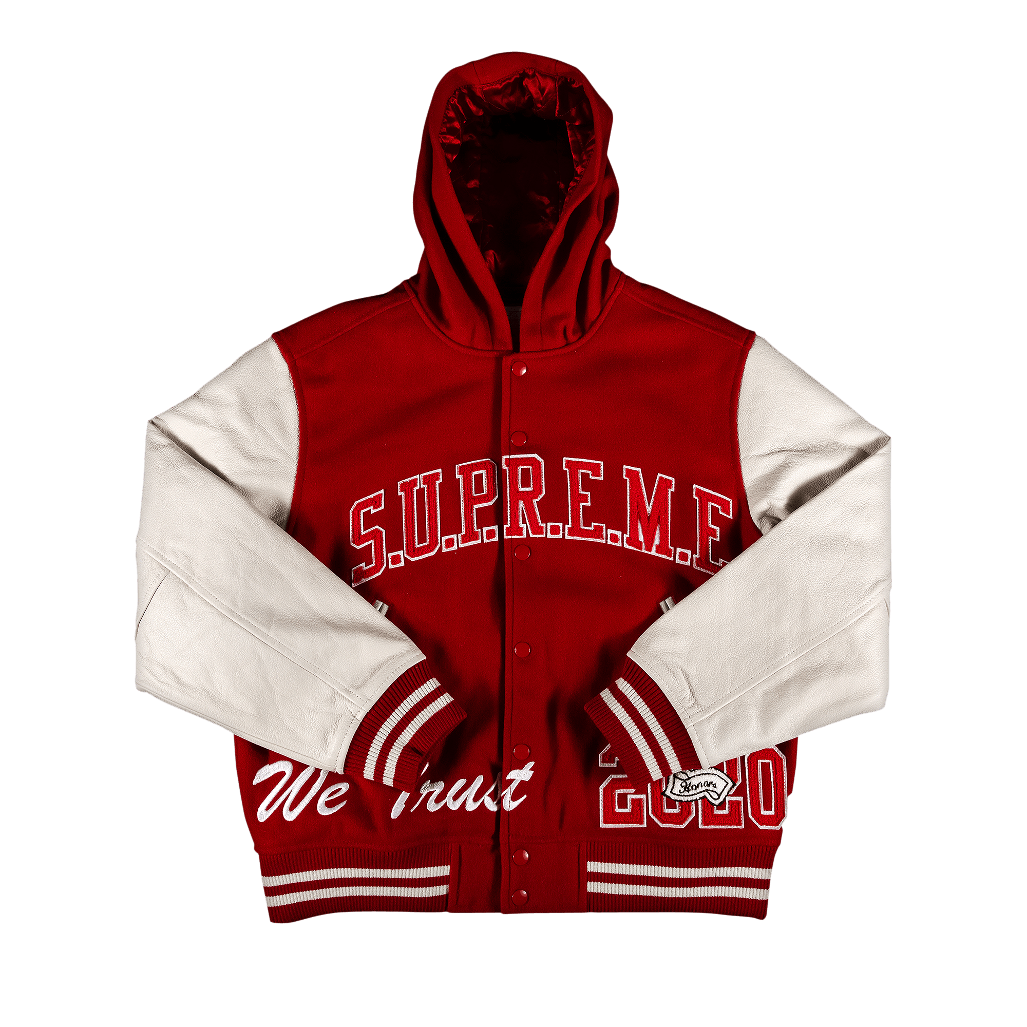 SUPREME SUPREME KING HOODED VARSITY JACKET 'RED'