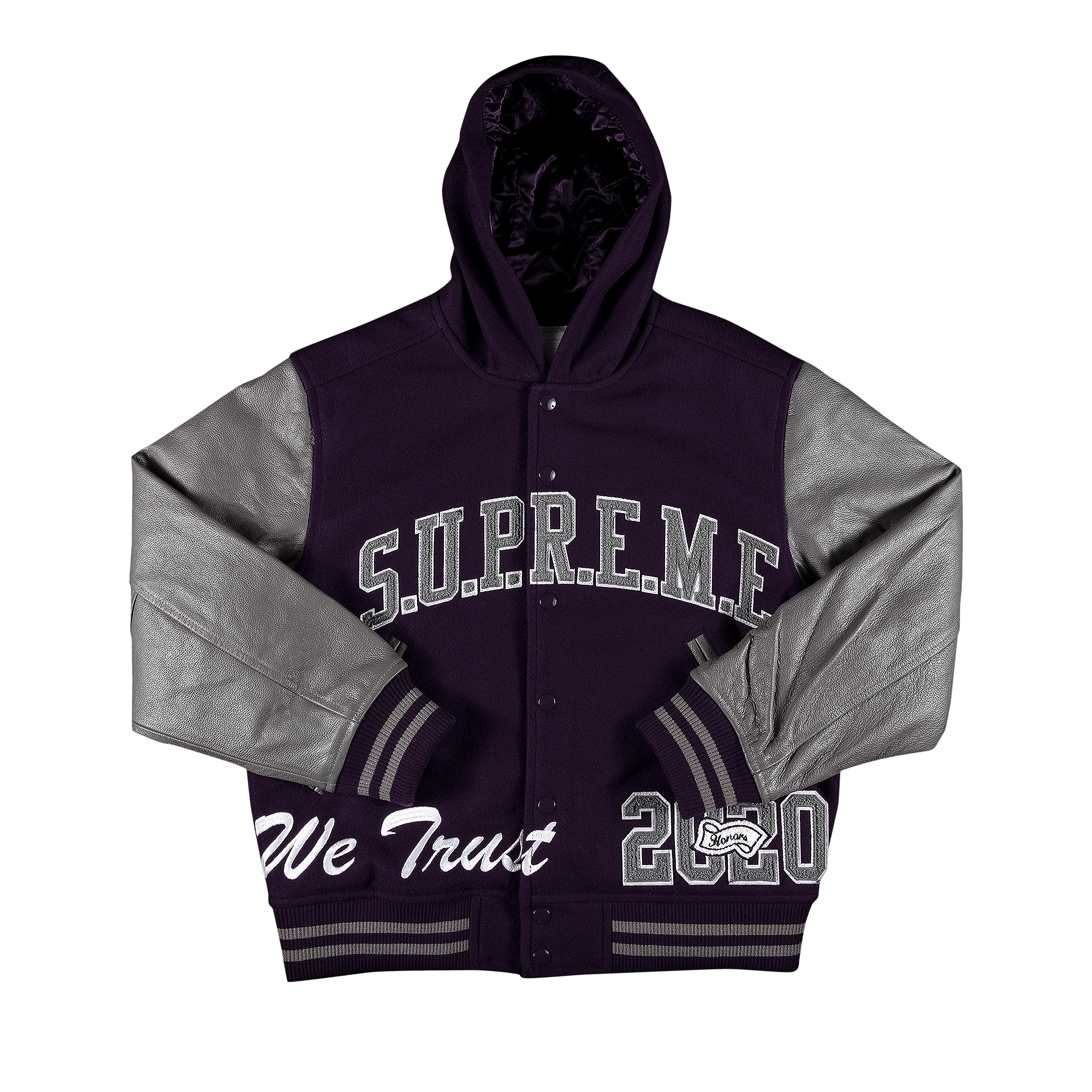 SUPREME SUPREME KING HOODED VARSITY JACKET 'PURPLE'