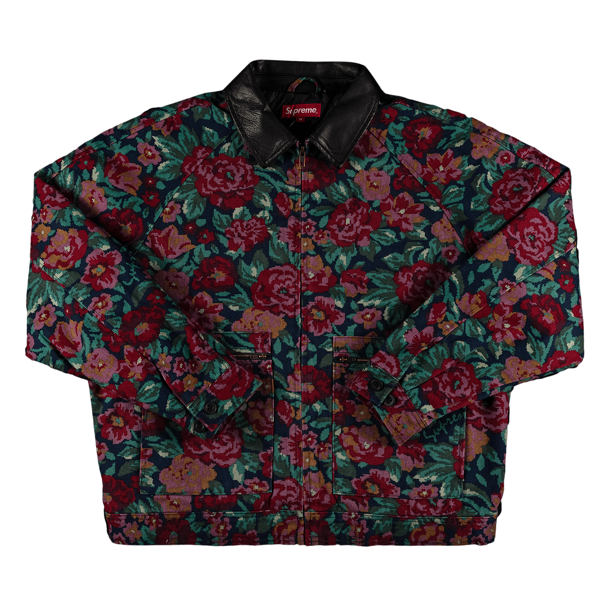 SUPREME LEATHER COLLAR WORK JACKET 'DIGI FLORAL'