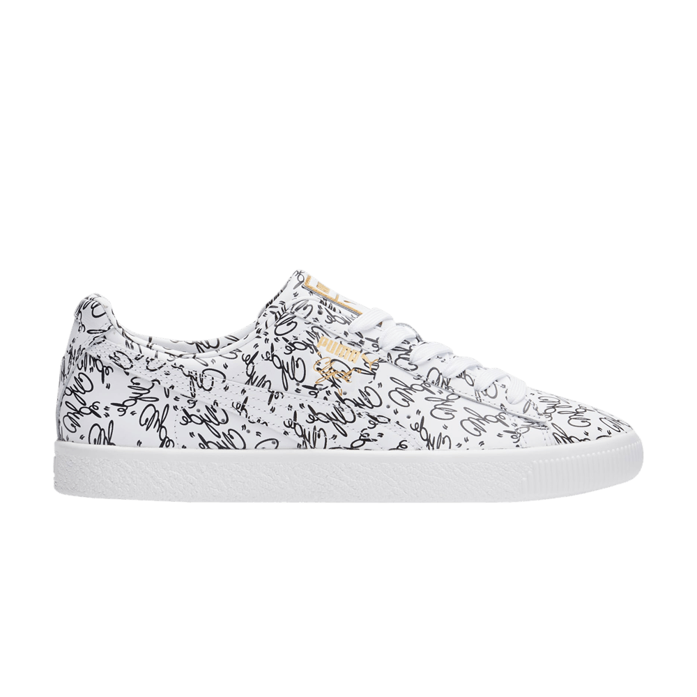 Pre-owned Puma Clyde 'all Over Script Print' In White