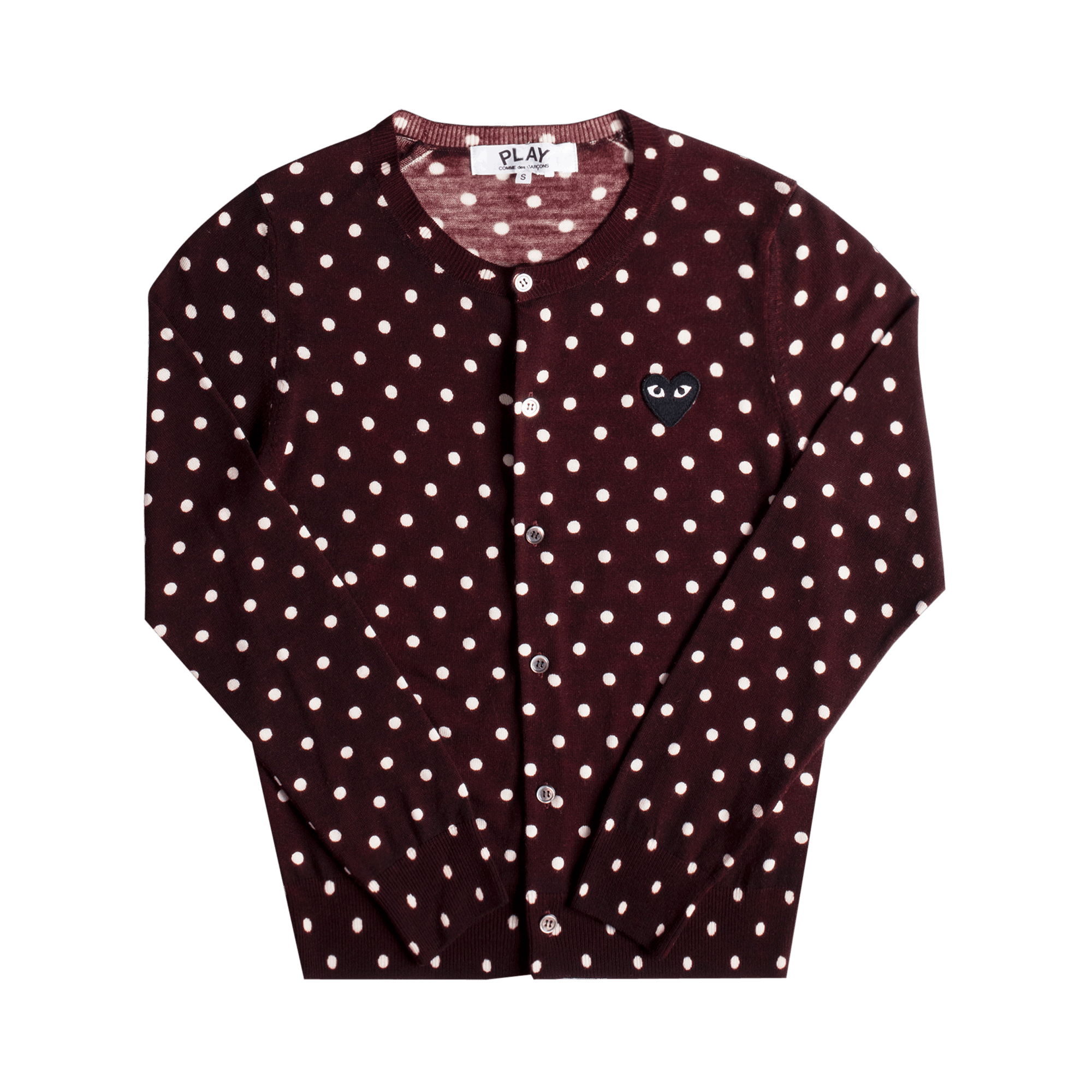 Pre-owned Comme Des Garçons Play Polka Dot Heart Logo Cardigan 'burgundy' In Red