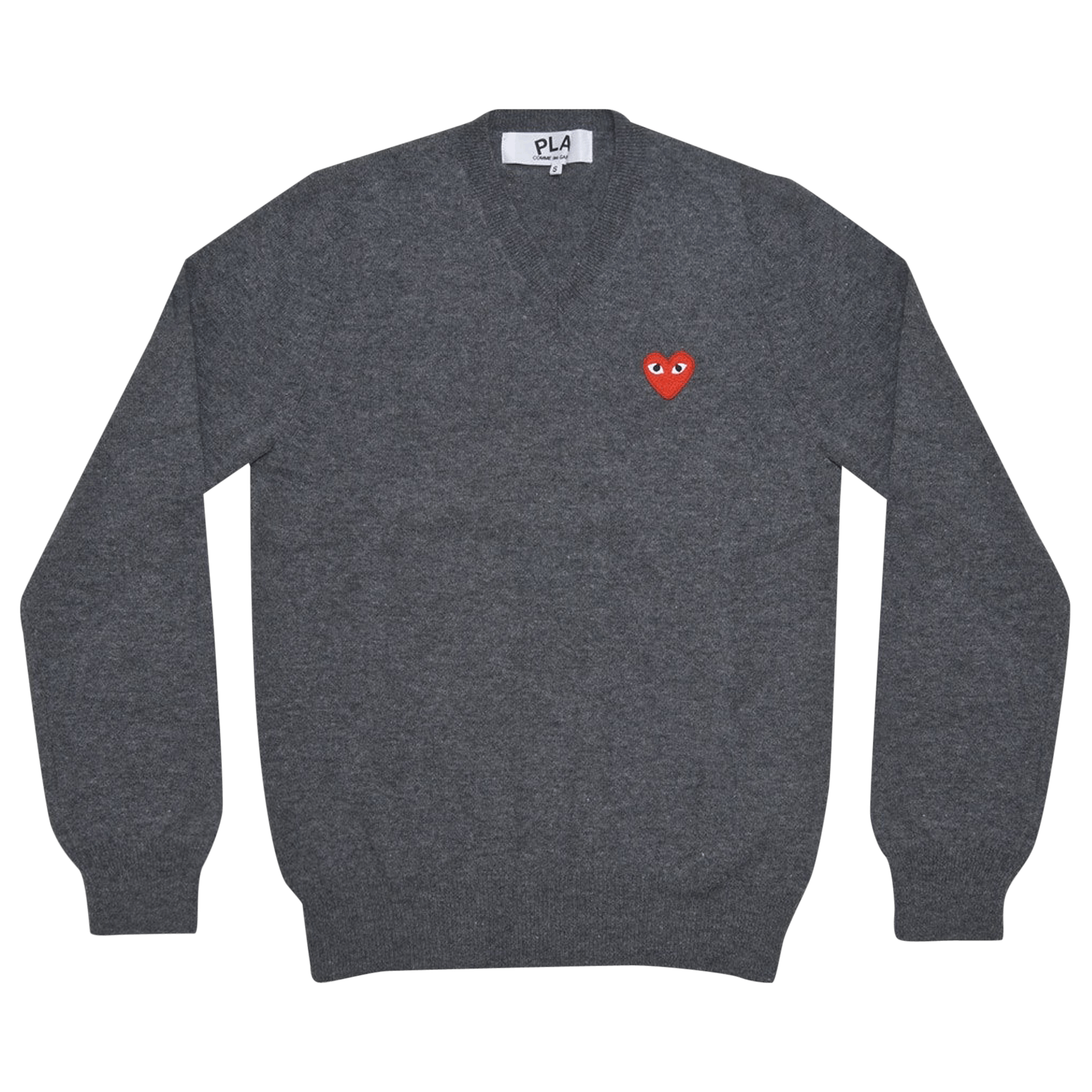 COMME DES GARÇONS PLAY COMME DES GARÇONS PLAY HEART PATCH V NECK SWEATER 'GREY'