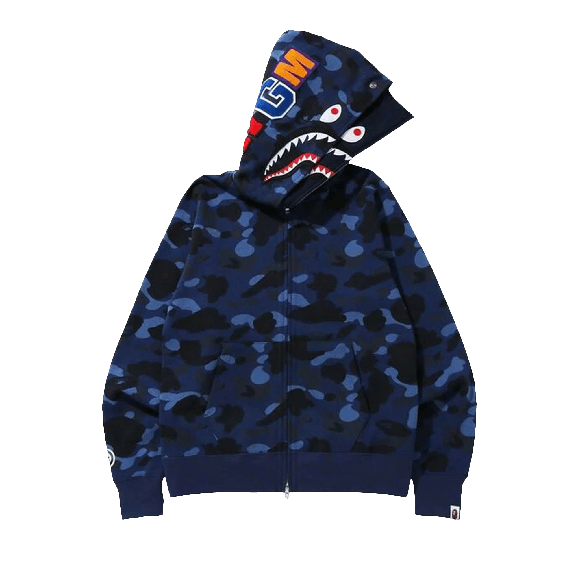 BAPE BAPE COLOR CAMO SHARK WIDE FULL ZIP DOUBLE HOODIE 'NAVY'