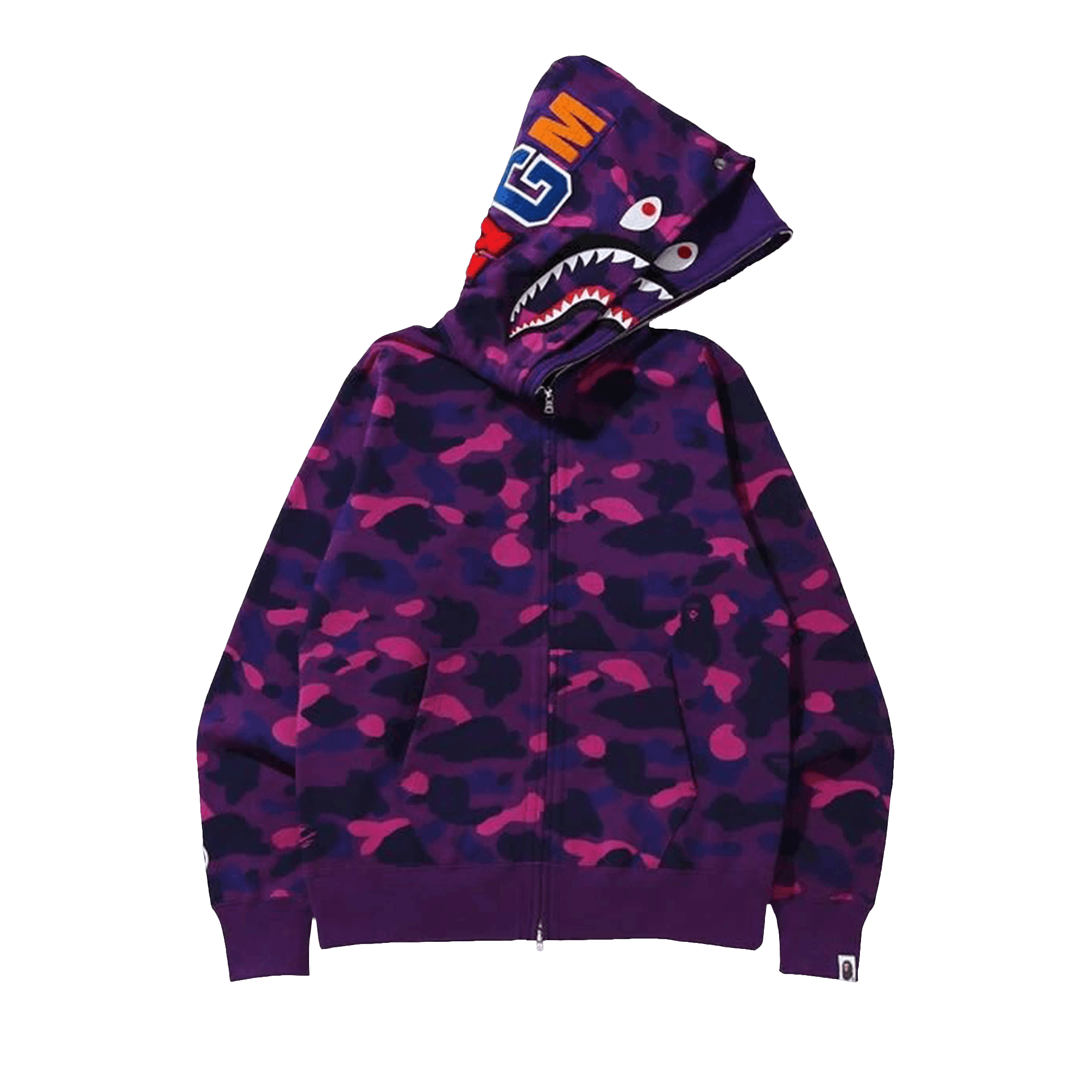 BAPE BAPE COLOR CAMO SHARK WIDE FULL ZIP DOUBLE HOODIE 'PURPLE'